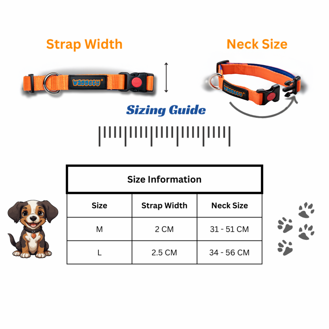 Waggety Padded Dog Collar - Adjustable, Comfortable Fit, Durable Polyester, Soft Padded Dog Accessory, Pet Neck Collar, Orange