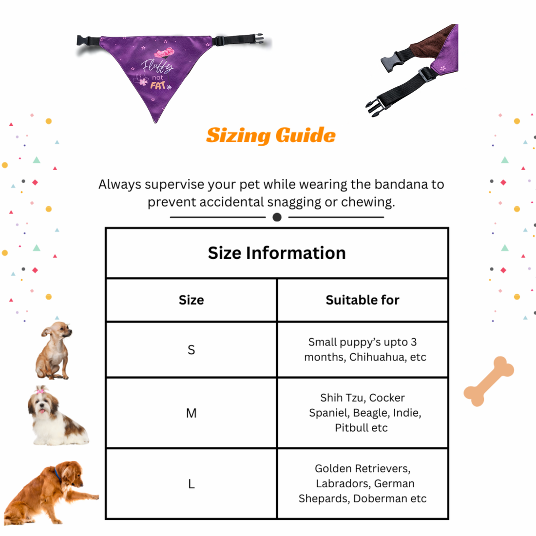 Waggety Dog Bandana - "Fluffy Not Fat" Design, Soft Fabric, Stylish Pet Accessory for Dogs, Large