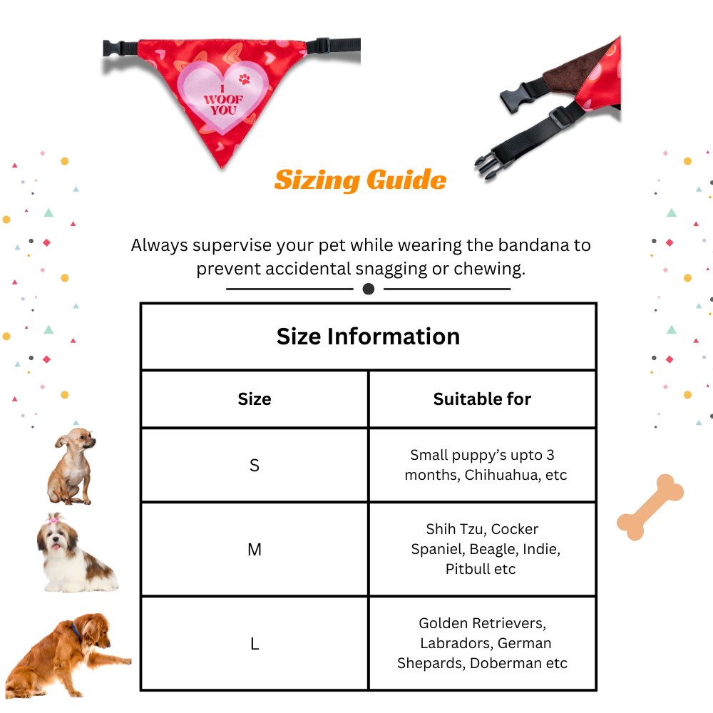 Waggety Dog Bandana - "I Woof You" Design, Soft Fabric, Stylish Pet Accessory for Dogs