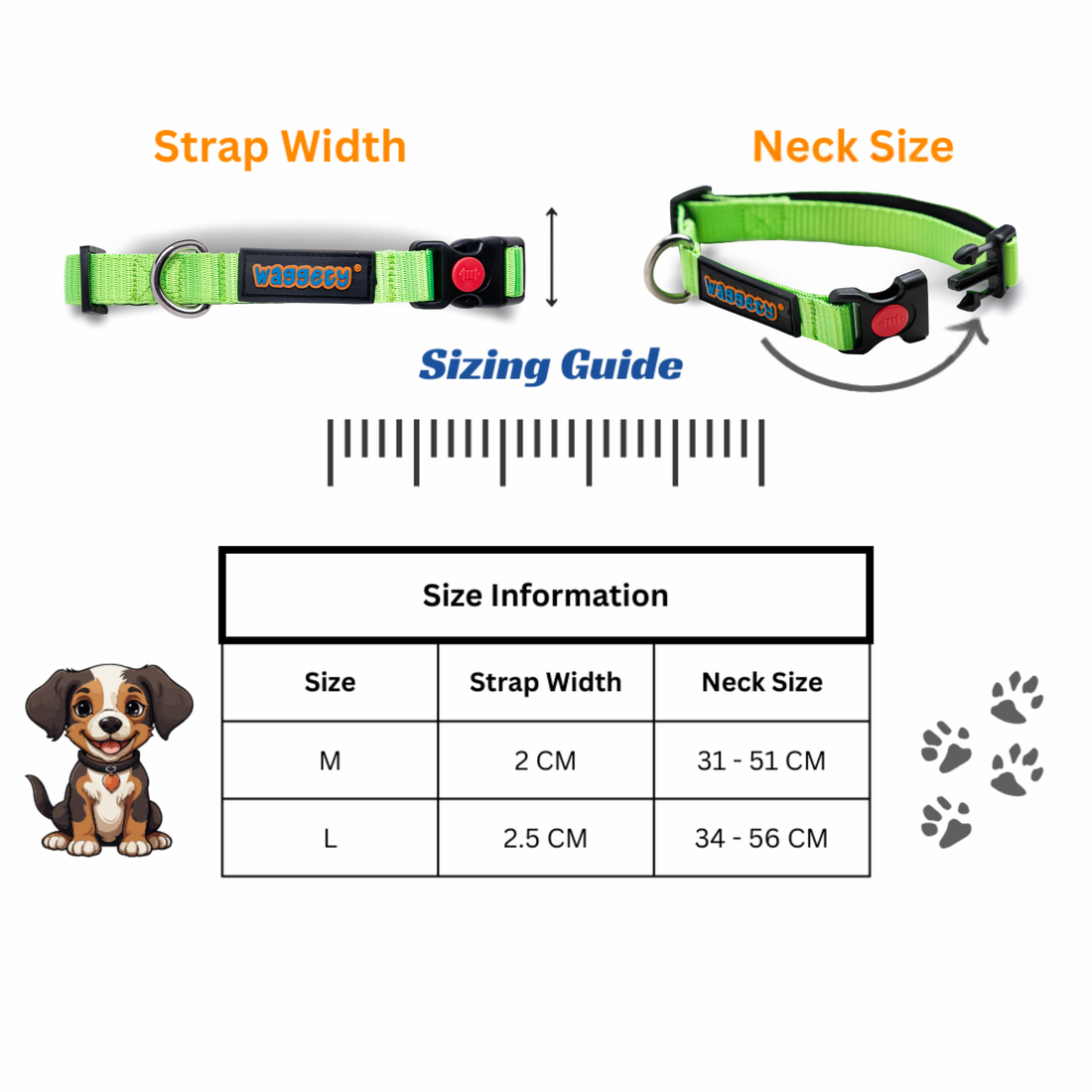 Waggety Padded Dog Collar - Adjustable, Comfortable Fit, Durable Polyester, Soft Padded Dog Accessory, Pet Neck Collar, Dog Gear for Medium Dogs, Green, M