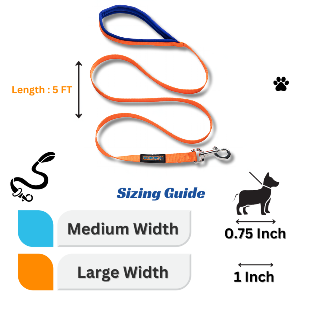 Waggety Dog Leash - Durable Orange Polyester, Comfortable Padded Grip, Stylish Pet Leash for Dogs