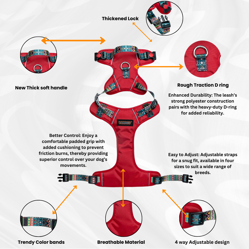 Waggety Adjustable Full Body Dog Harness - Comfortable Fit, Durable Polyester, Red