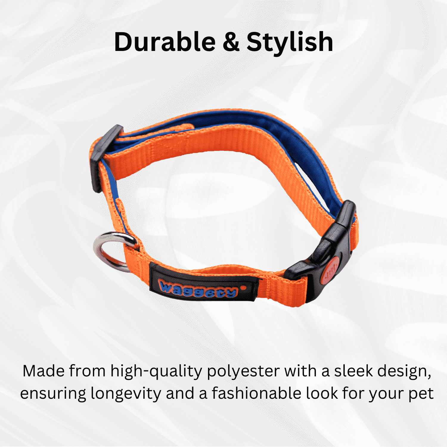Waggety Padded Dog Collar - Adjustable, Comfortable Fit, Durable Polyester, Soft Padded Dog Accessory, Pet Neck Collar, Dog Gear for Medium Dogs, Orange, M - Waggety 