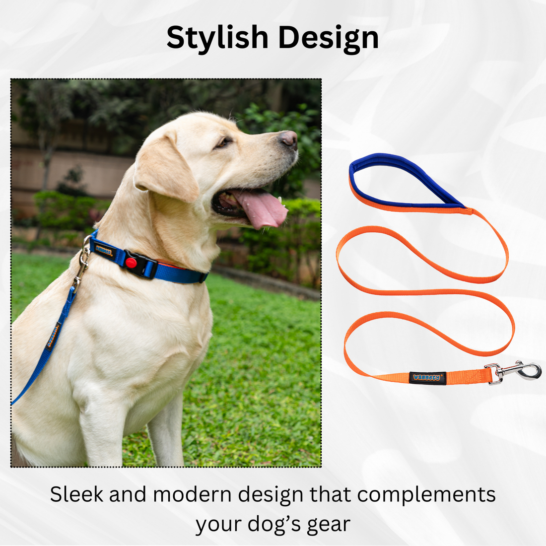Waggety Dog Leash - Durable Blue Polyester, Comfortable Padded Grip, Stylish Pet Leash for Dogs